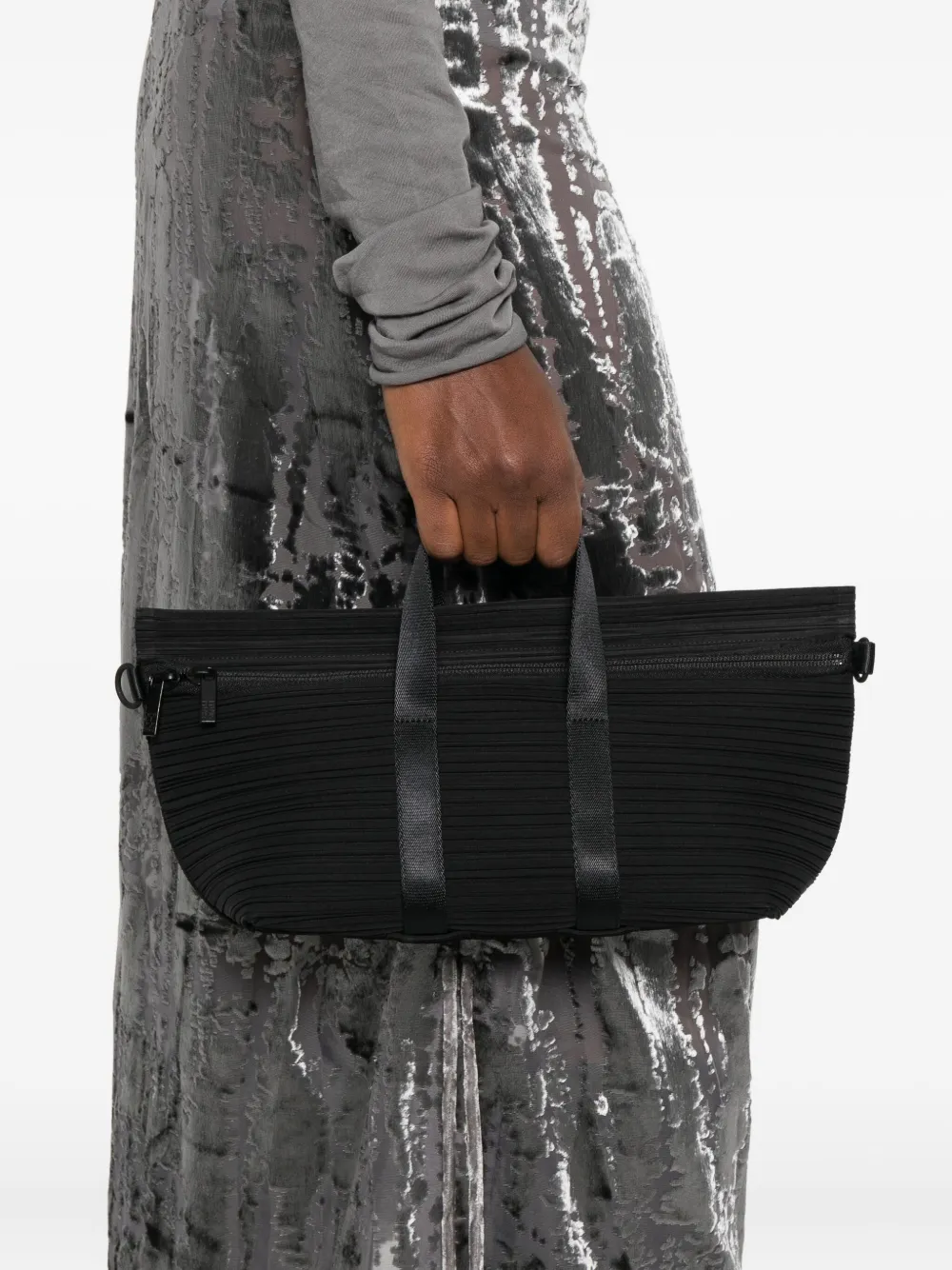 Issey Miyake Boston Pleated Satchel In Black