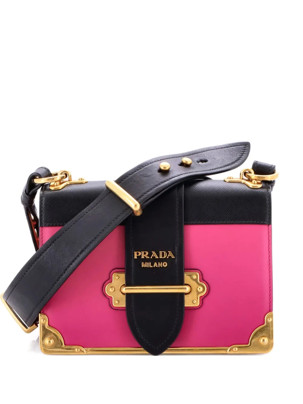 Pre-owned Prada Cahier Leather And Saffiano Leather Small Crossbody Bag