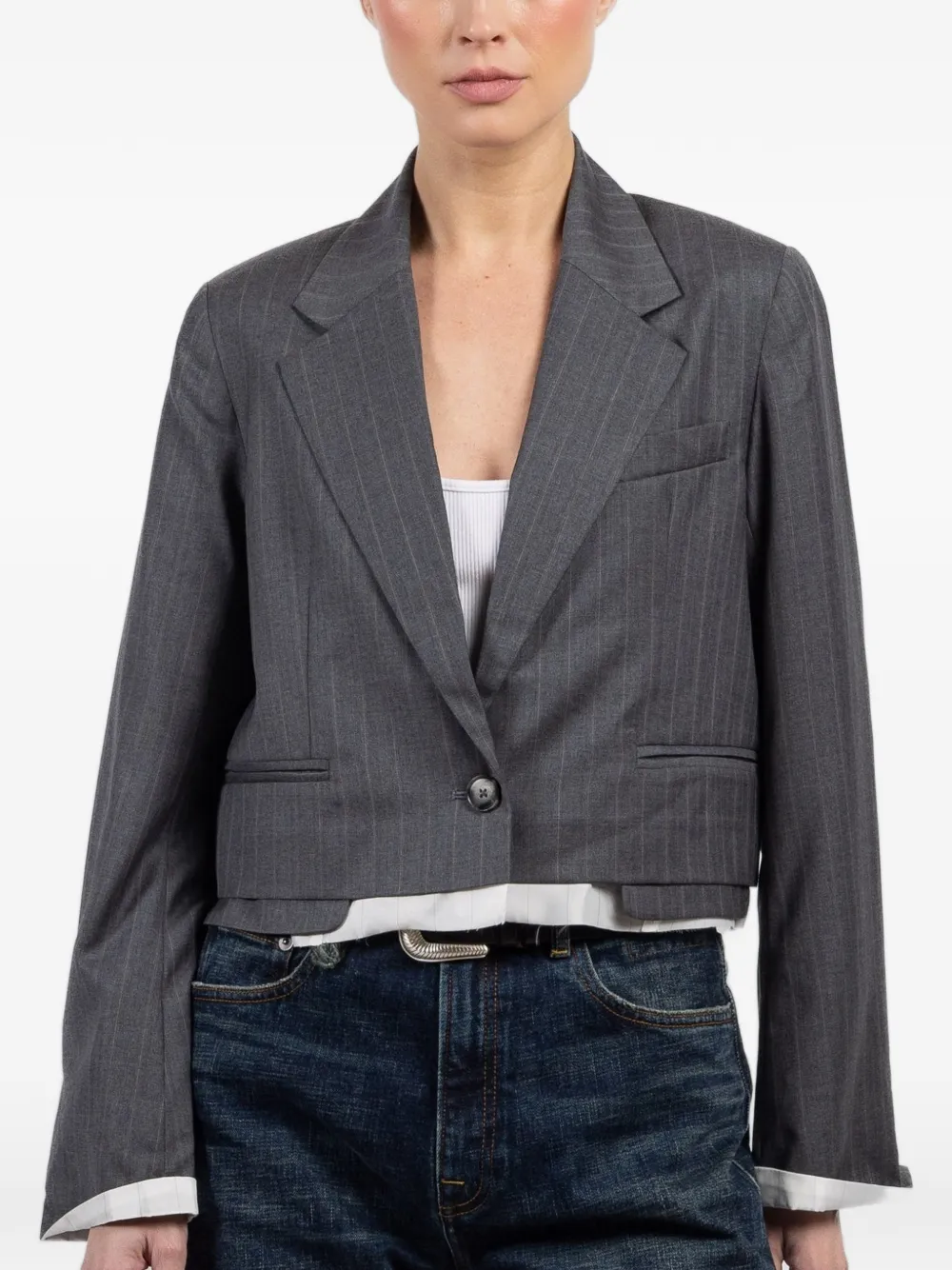 WE-AR4 The Cocktail pinstripe-pattern cropped jacket - Grigio