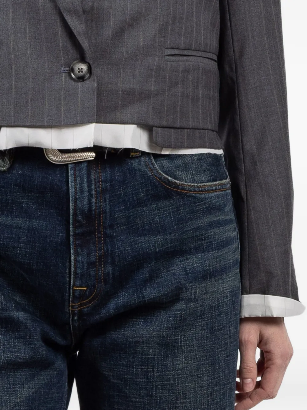 The Cocktail Pinstripe-Pattern Cropped Jacket