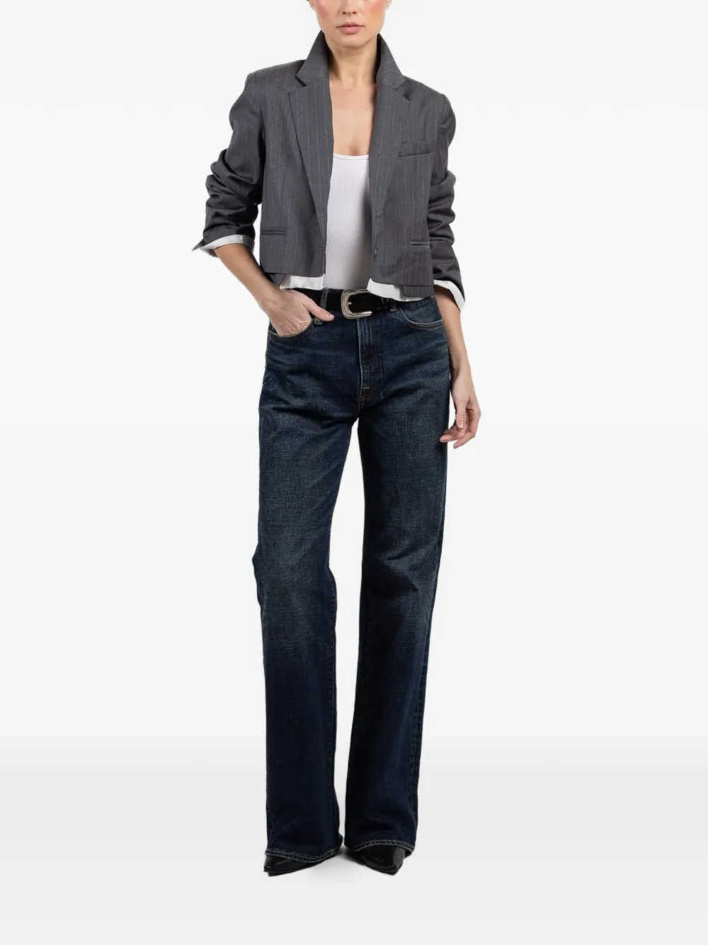 The Cocktail Pinstripe-Pattern Cropped Jacket