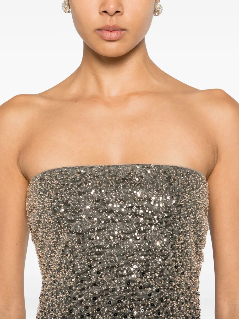 Rotate Birger Christensen Beaded Maxi Dress In Brown