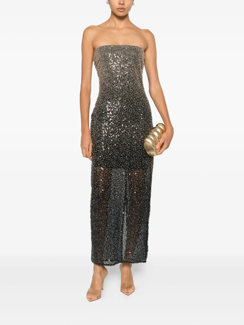 Rotate Birger Christensen Beaded Maxi Dress In Brown