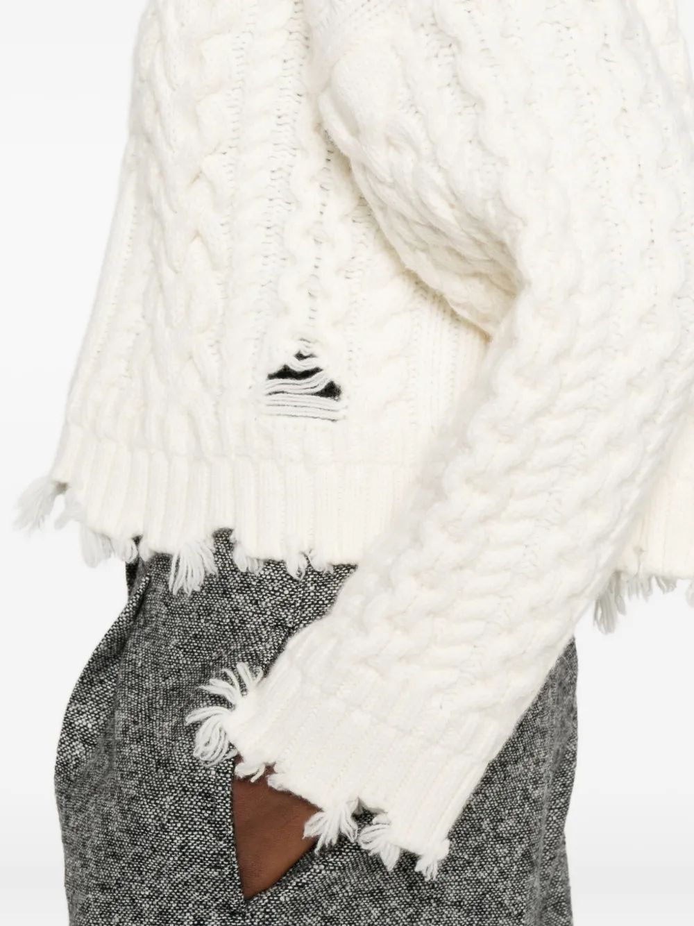 Simkhai Felix Cable-knit Frayed Knitwear In White