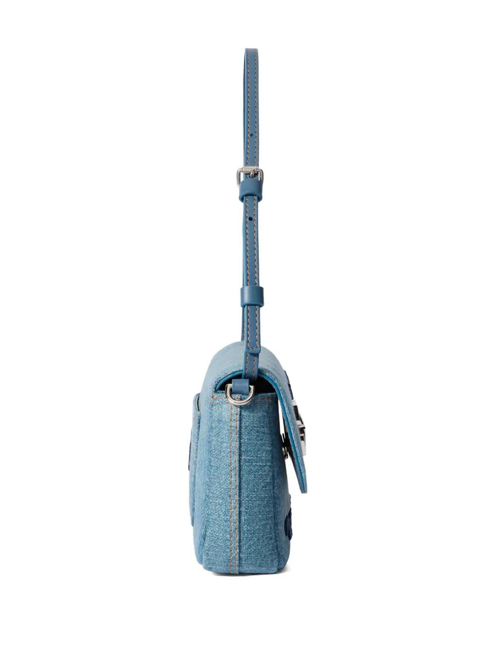 Off-white Jitney 0.7 Denim Arrow Bag In Blue