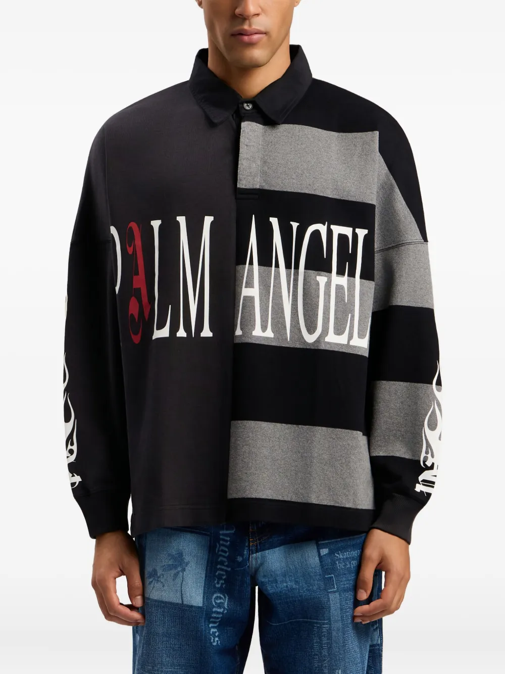 Palm Angels Poloshirt met patchwork logo en print Zwart