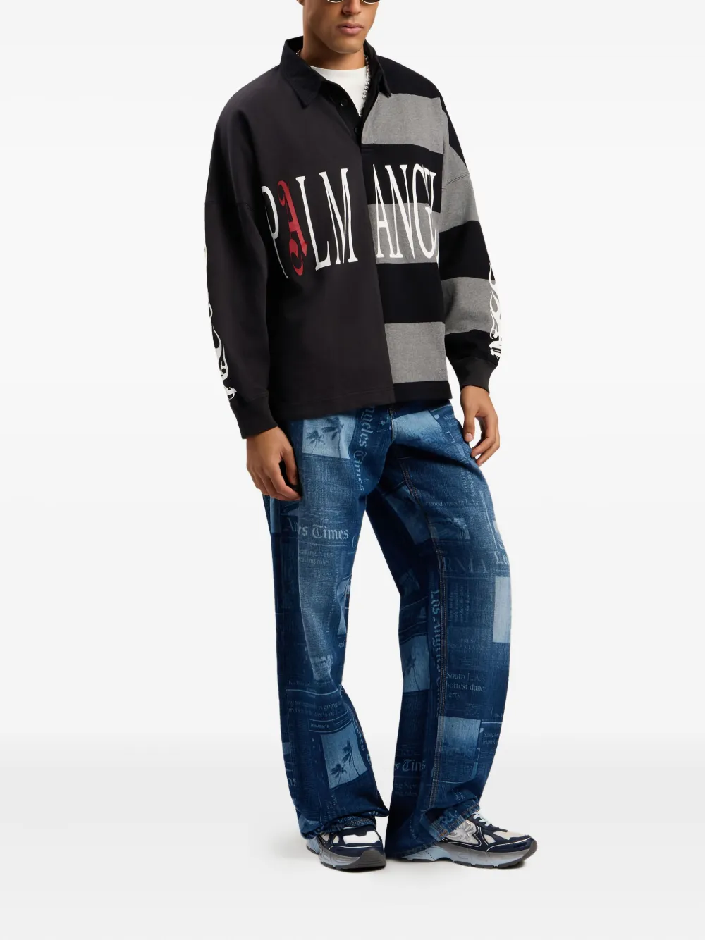 Palm Angels Poloshirt met patchwork logo en print - Zwart