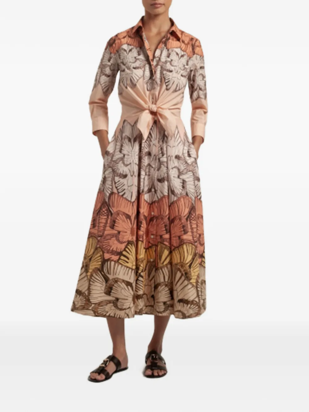 Sara Roka Dralla tie front floral dress - Beige