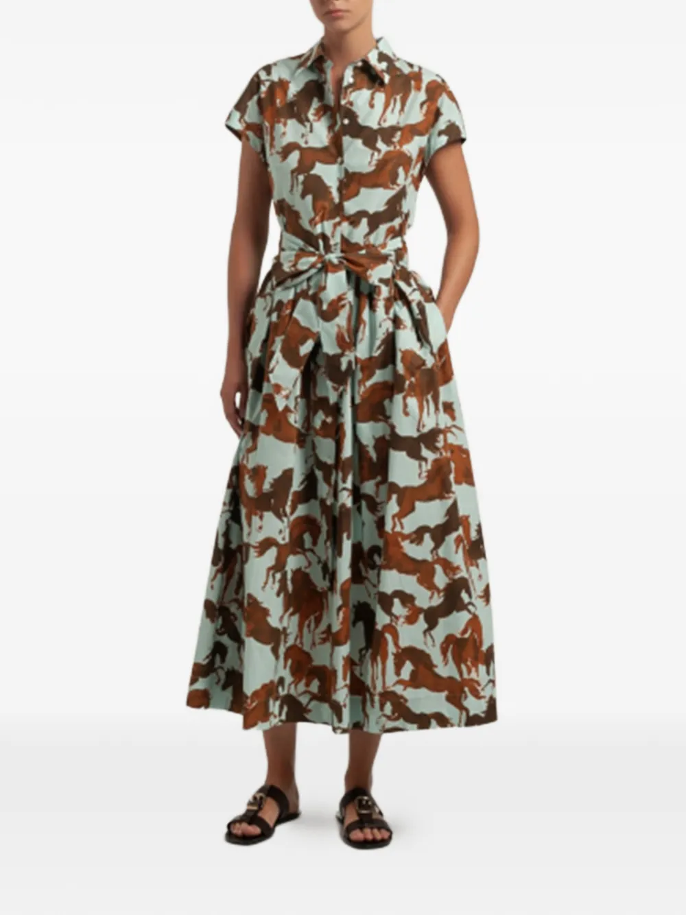 Sara Roka Edrina horse-print midi dress - Blauw
