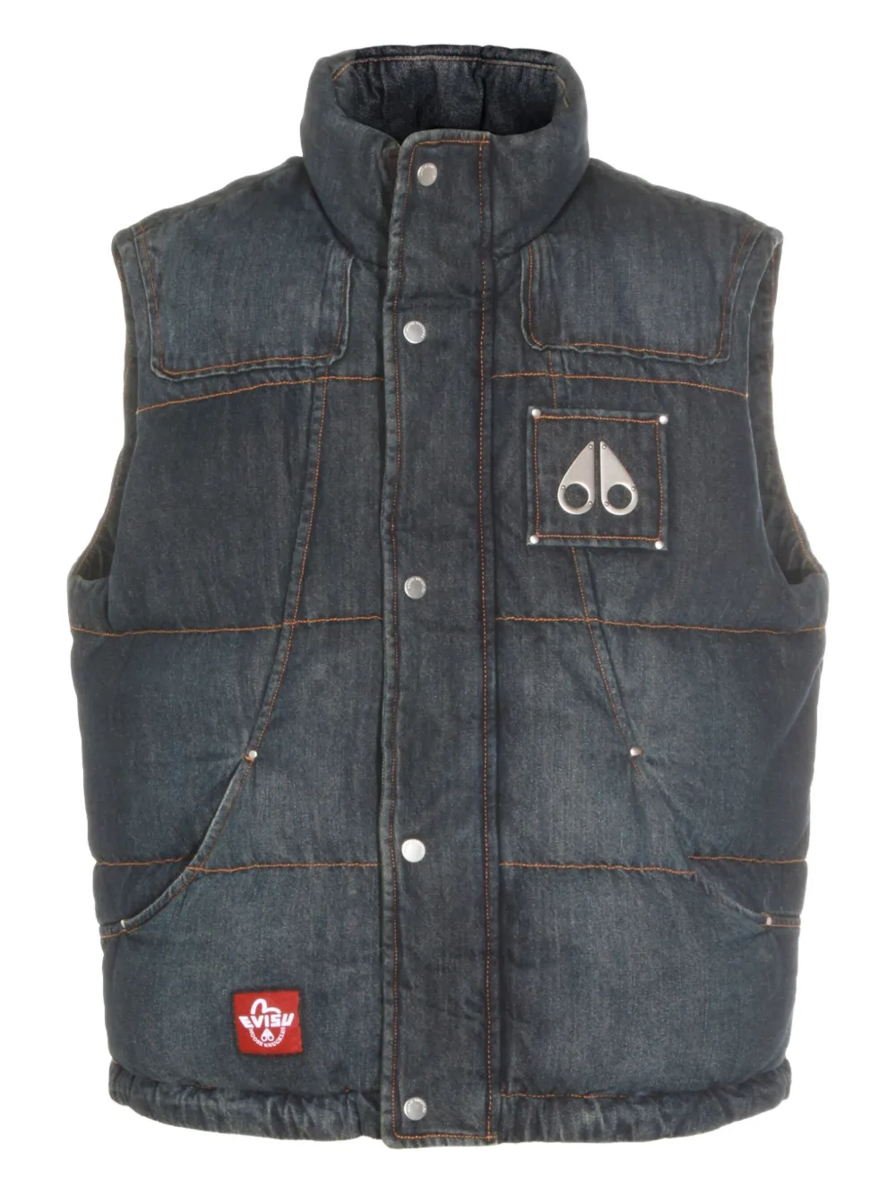 Moose Knuckles chaleco de mezclilla con aplique del logo en colaboración con Evisu | azul | Image 1
