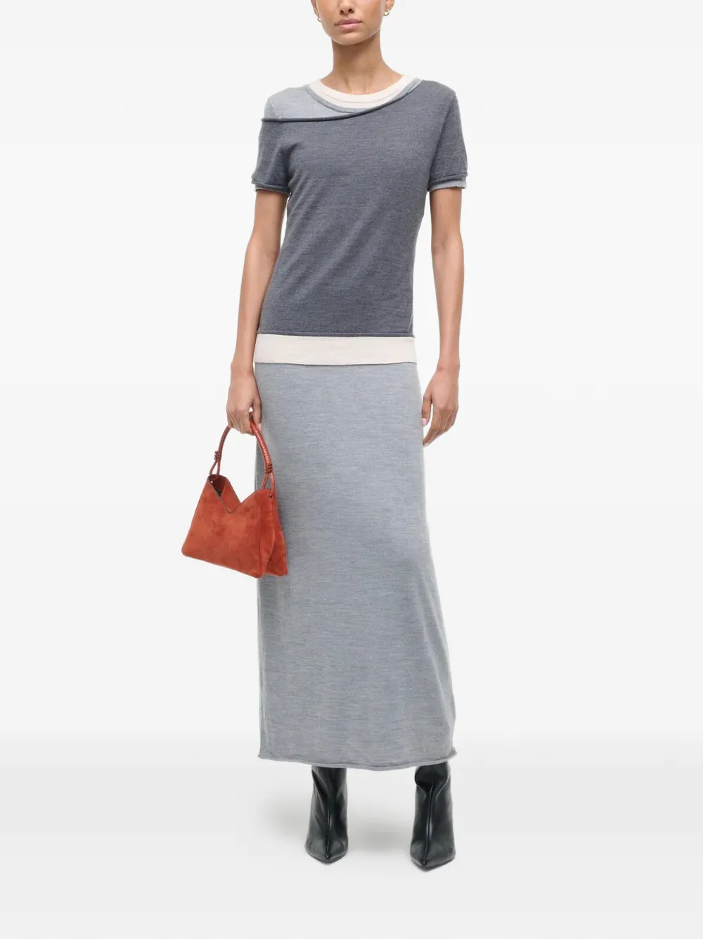 STAUD colour-block midi dress - Grijs