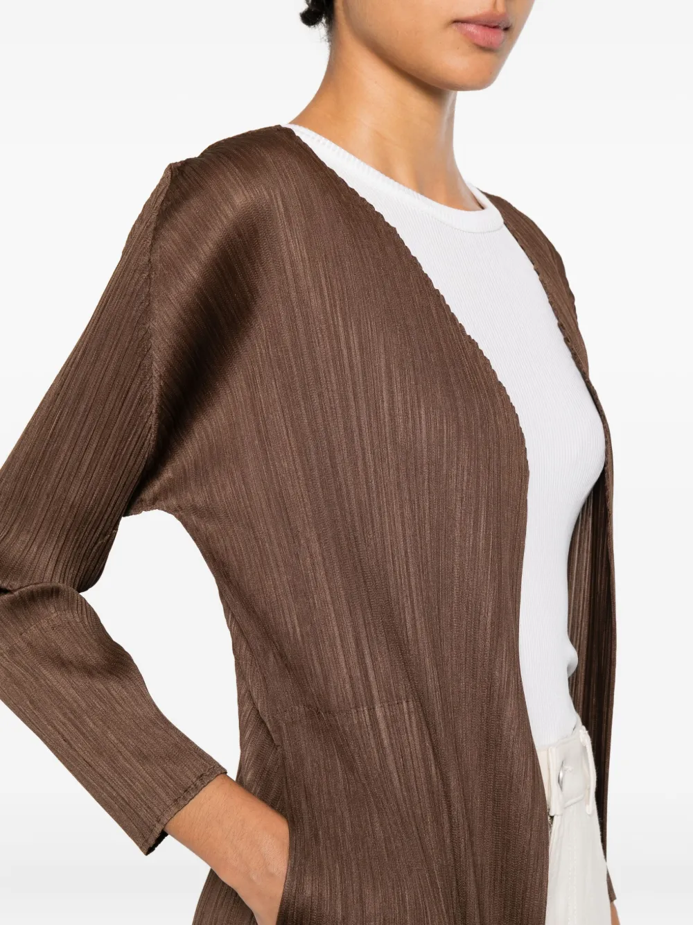 Pleats Please Issey Miyake Jas met plooien Bruin