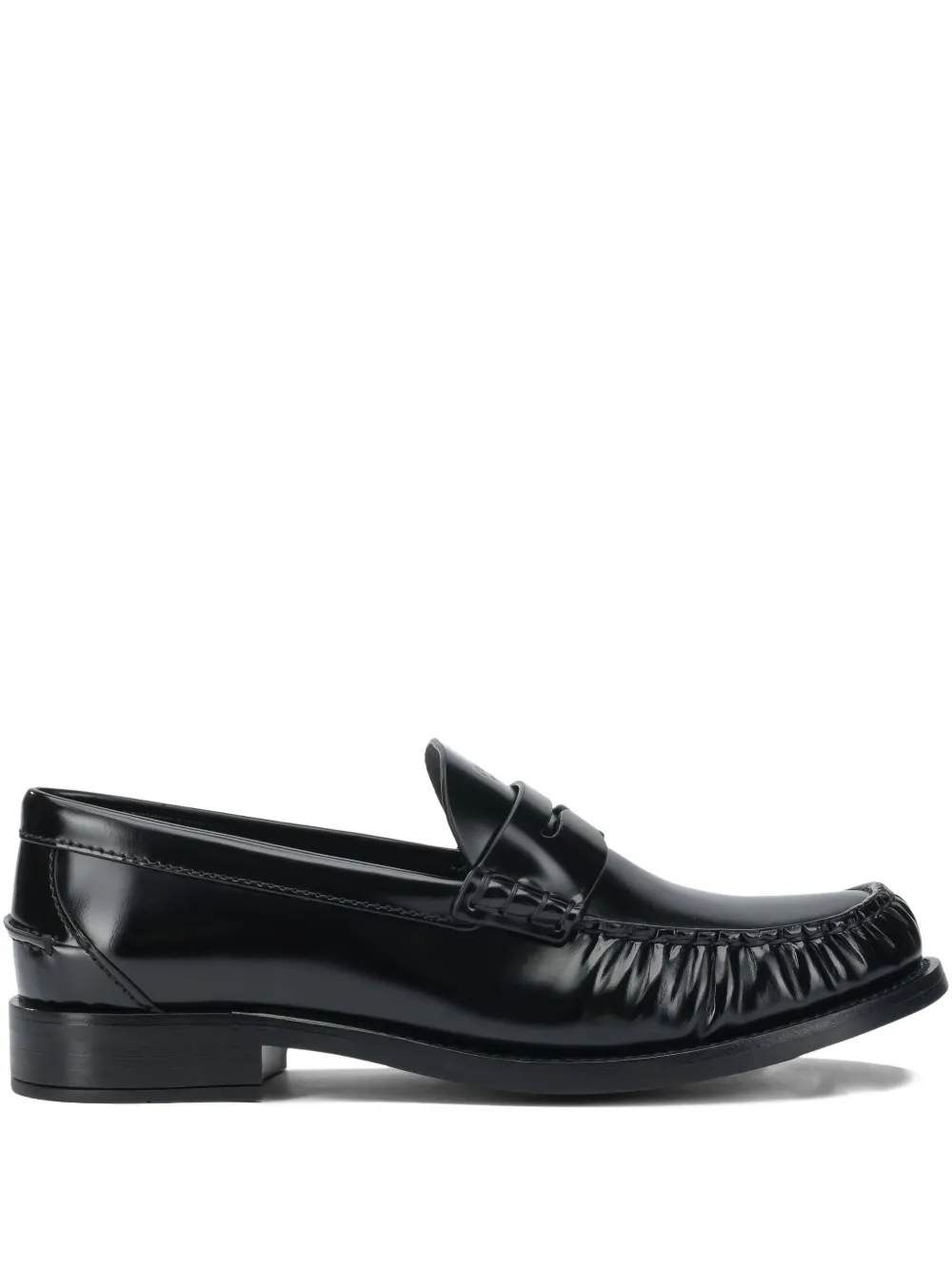 Prada Round Toe Leather Loafers With Shiny Finish In Black