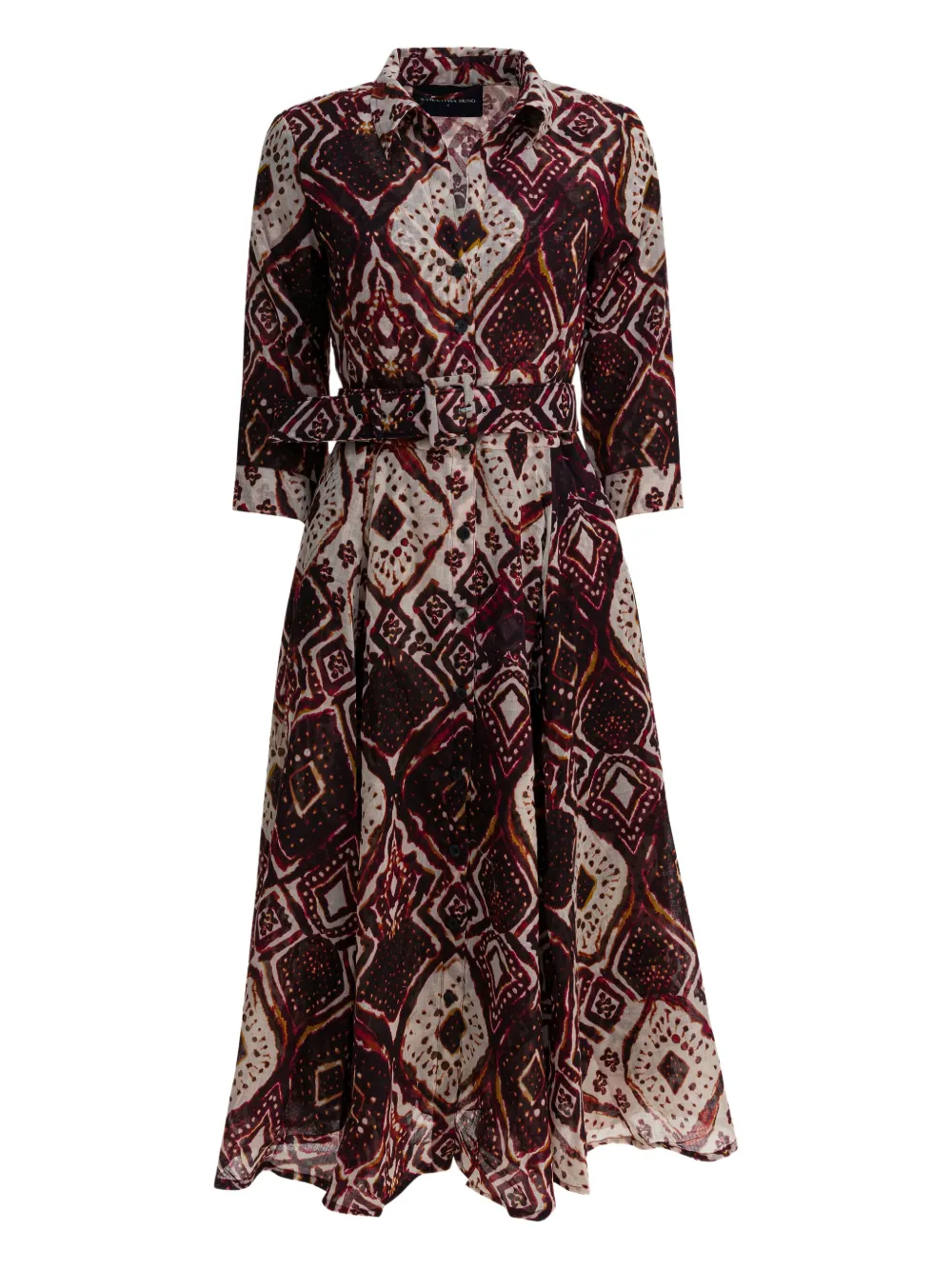 Samantha Sung Belted Printed Dress In Brown