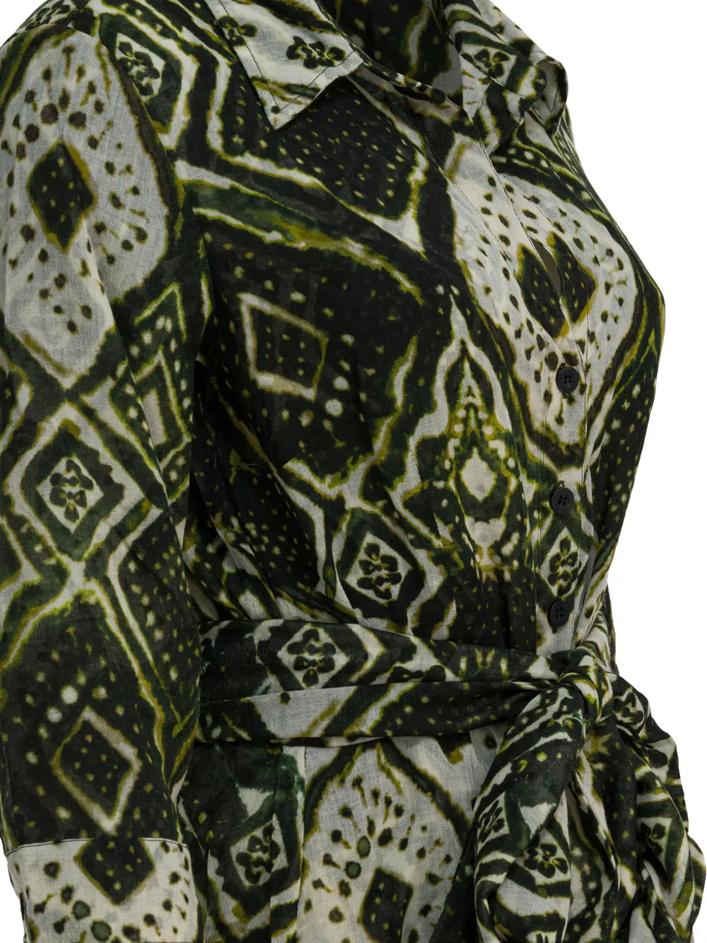 Samantha Sung Aster midi-jurk met ceintuur en print Groen