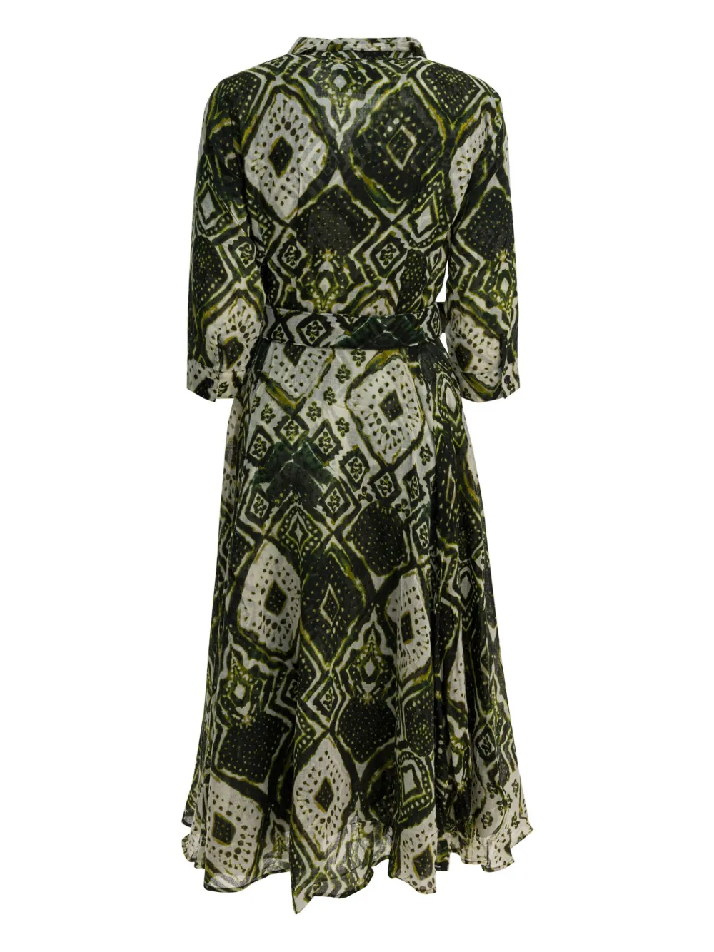 Samantha Sung Aster midi-jurk met ceintuur en print Groen