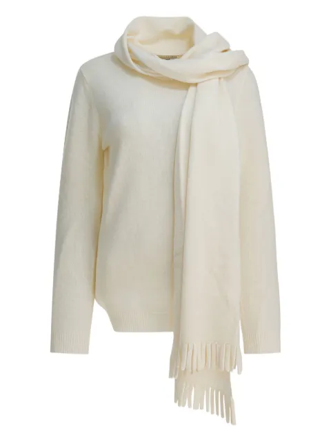 SANDBEIGE fringed scarf-detail sweater