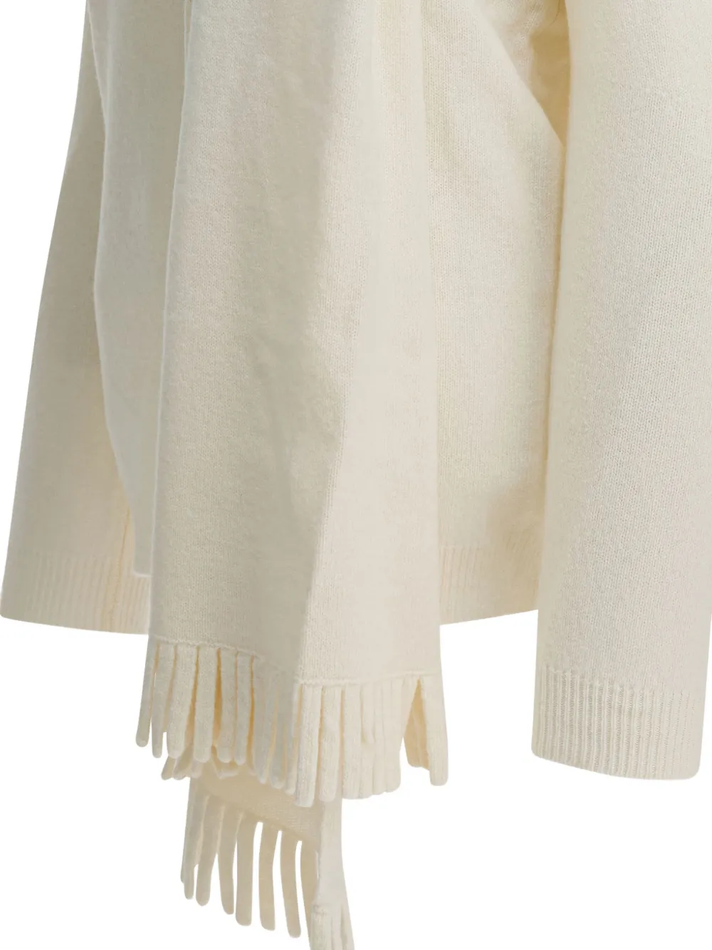 Sandbeige Fringed Scarf-detail Sweater In Neutral