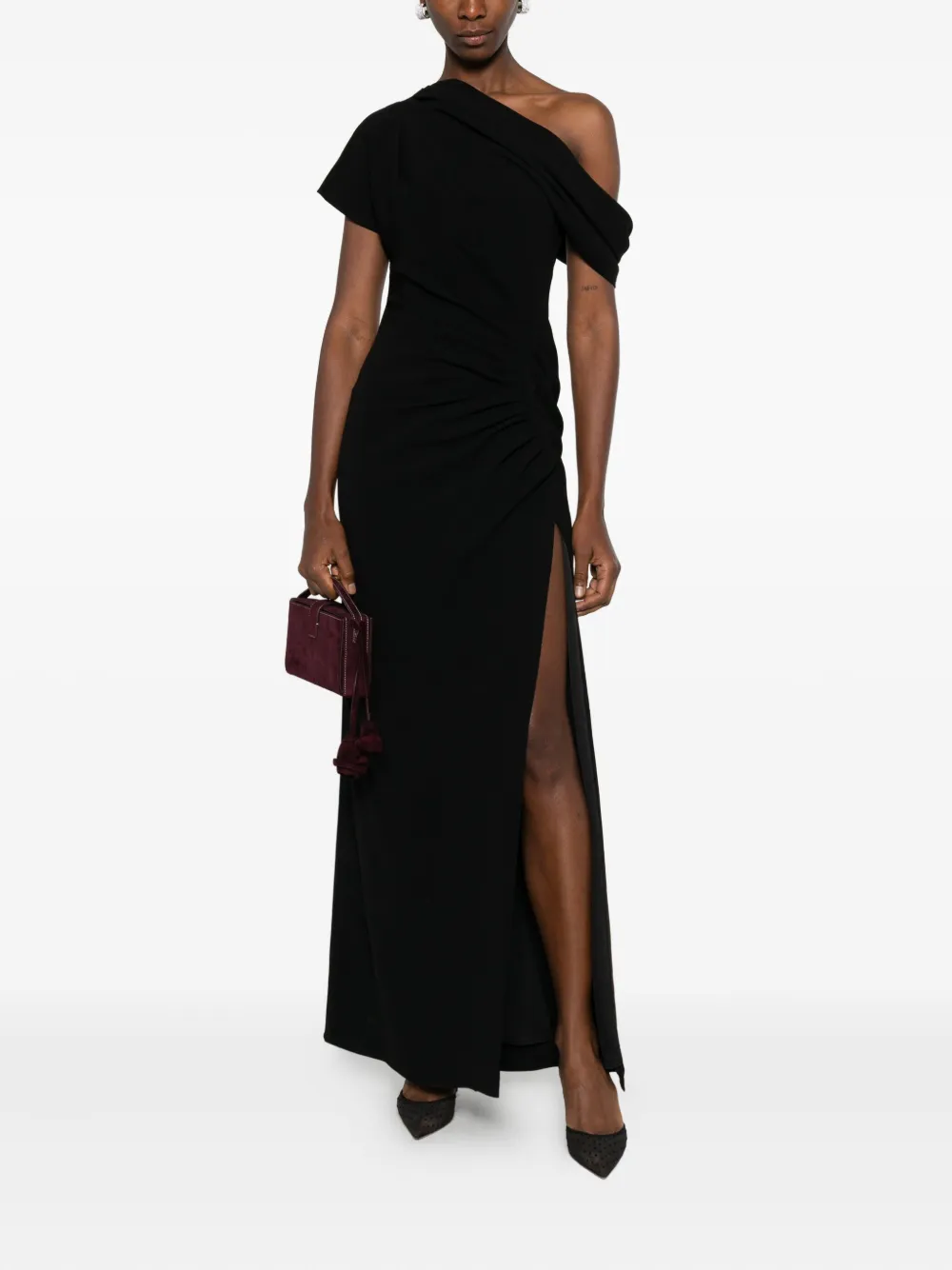 Simkhai Kally Draped One-shoulder Midi Dress In Black