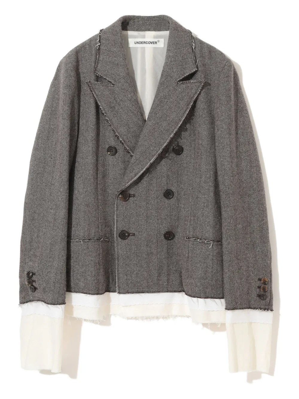 Undercover Herringbone Frayed Blazer In Gray