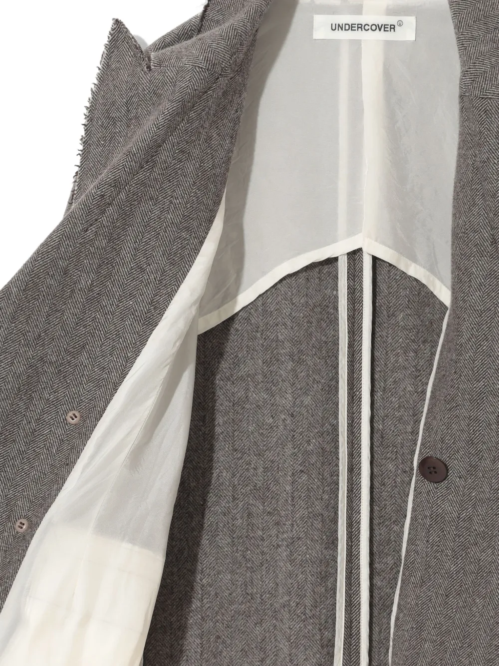 Undercover Herringbone Frayed Blazer In Gray