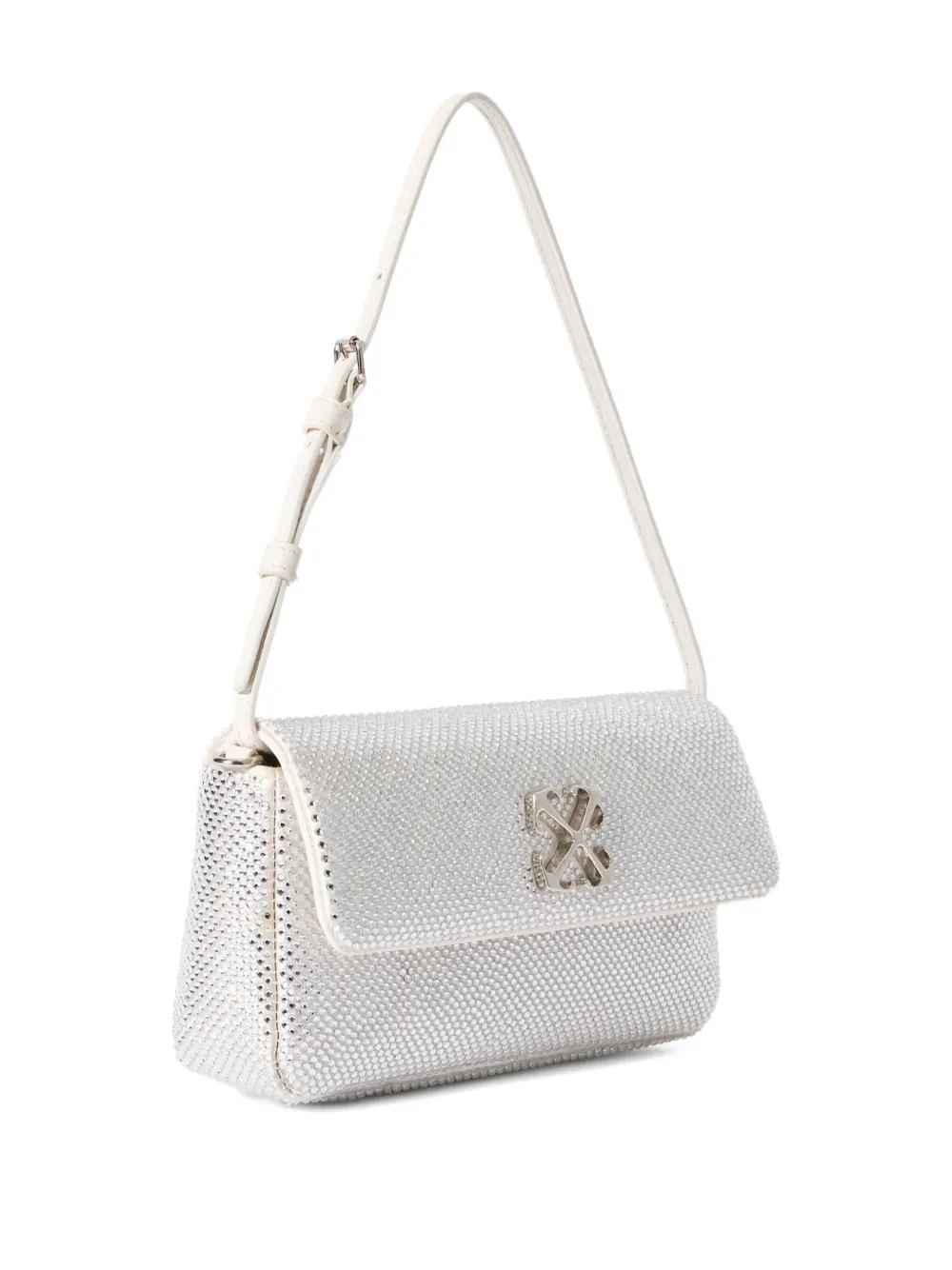 Off-white Jitney Shoulder 0.7 Strass Shoulder Bag In Silver