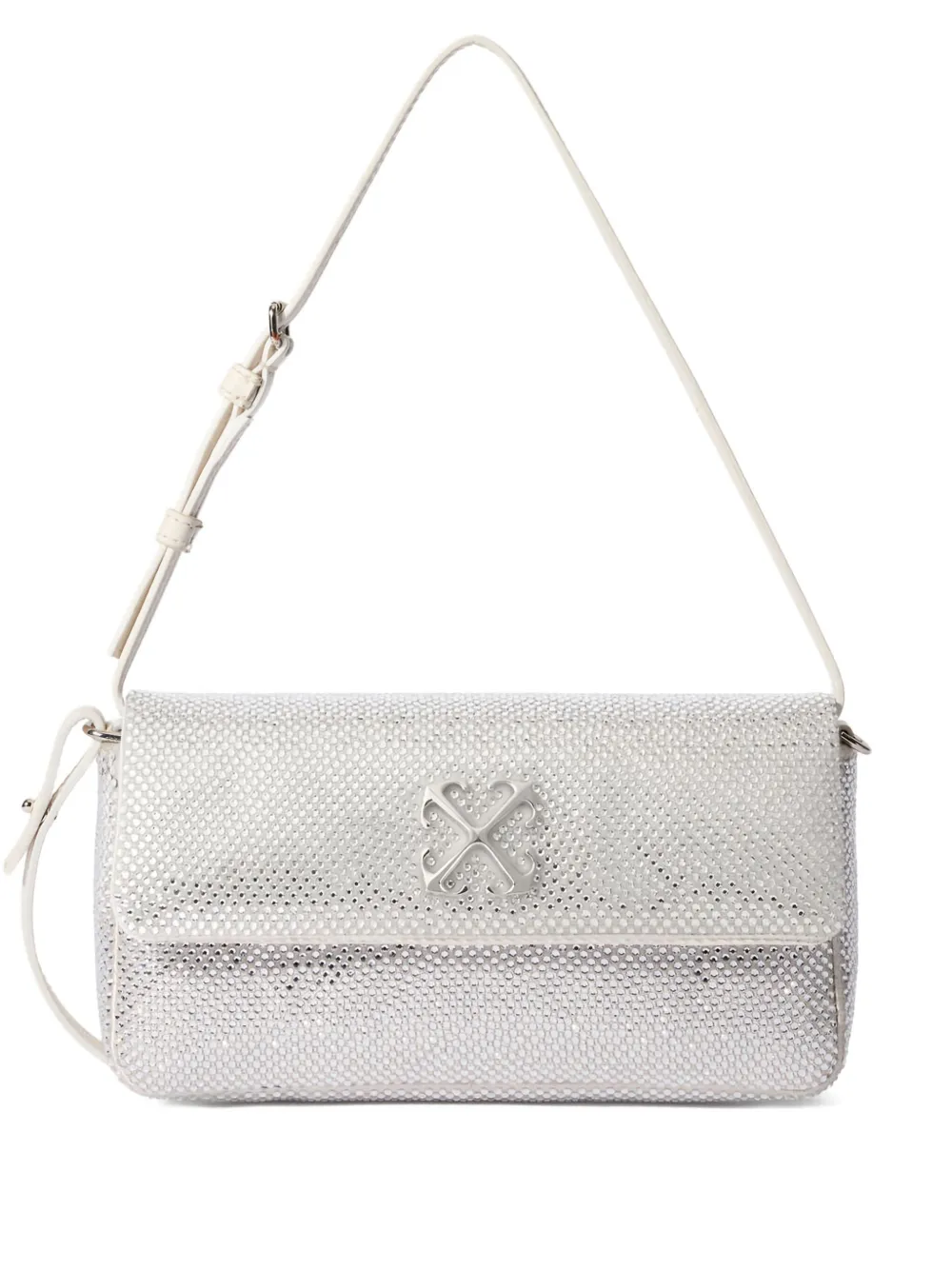 Off-white Jitney Shoulder 0.7 Strass Shoulder Bag In Silver
