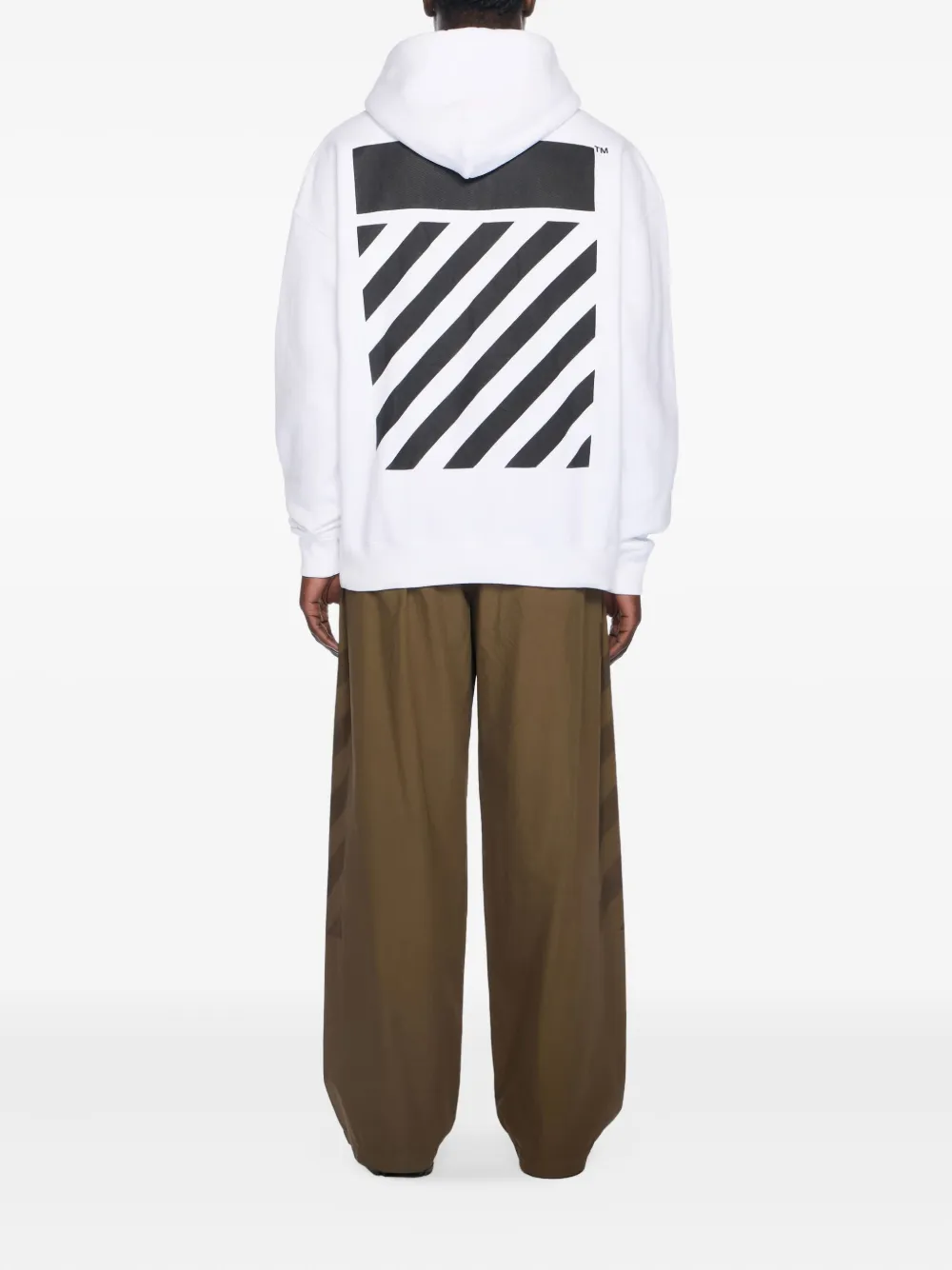Off-White Flanellen hoodie met diagonale print Wit