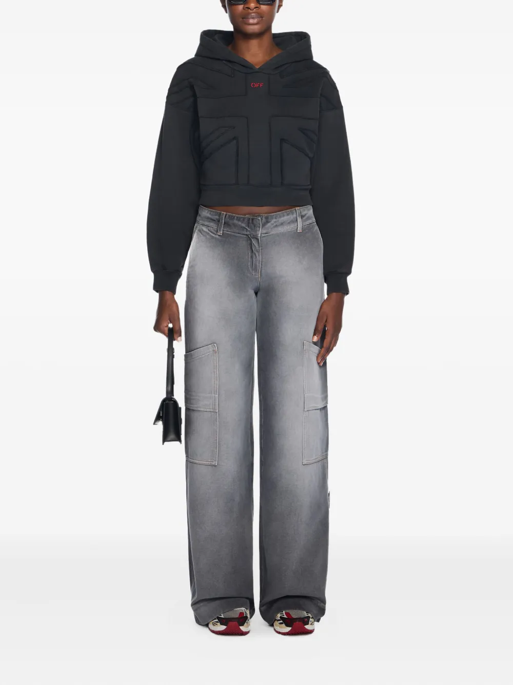 Off-White Union Appliqué cropped hoodie - Zwart