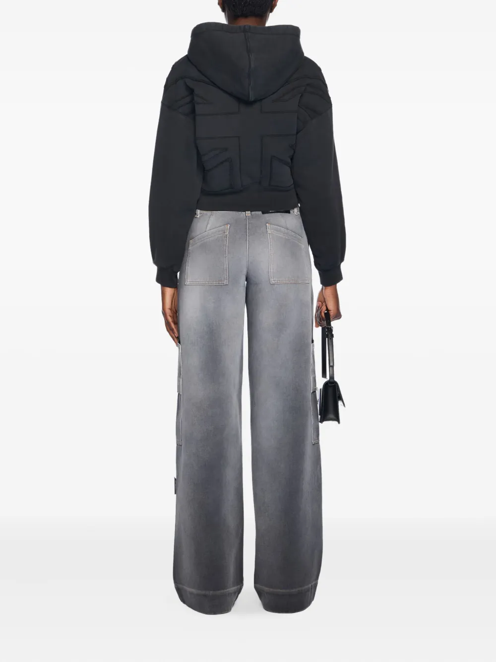 Off-White Cropped hoodie met applicatie Zwart