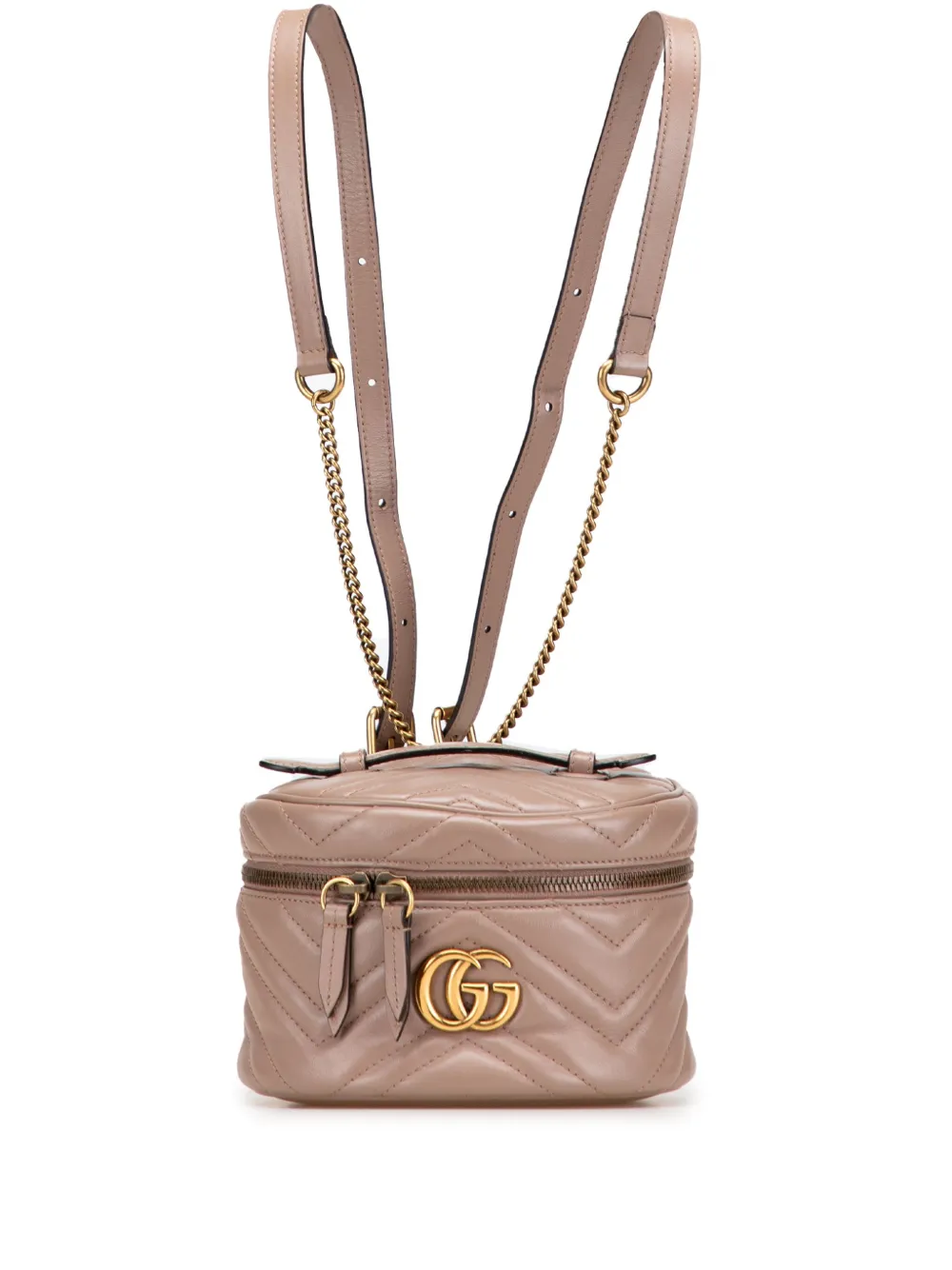 Pre-owned Gucci 2016-2025 Gg Marmont Round Matelasse Leather Backpack In Pink
