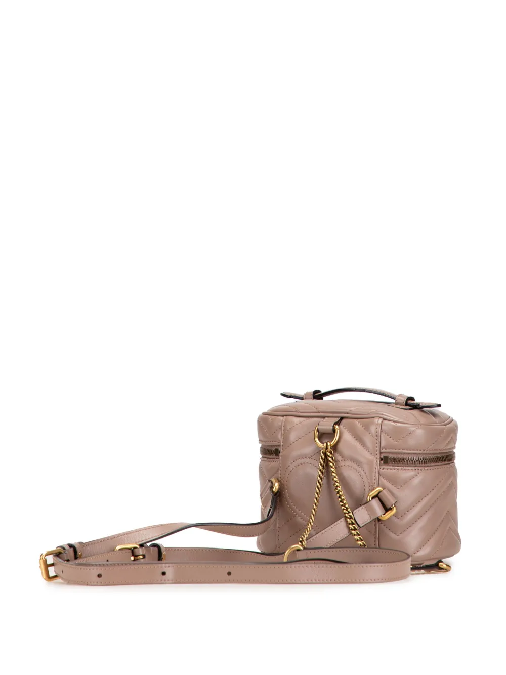 Pre-owned Gucci 2016-2025 Gg Marmont Round Matelasse Leather Backpack In Pink