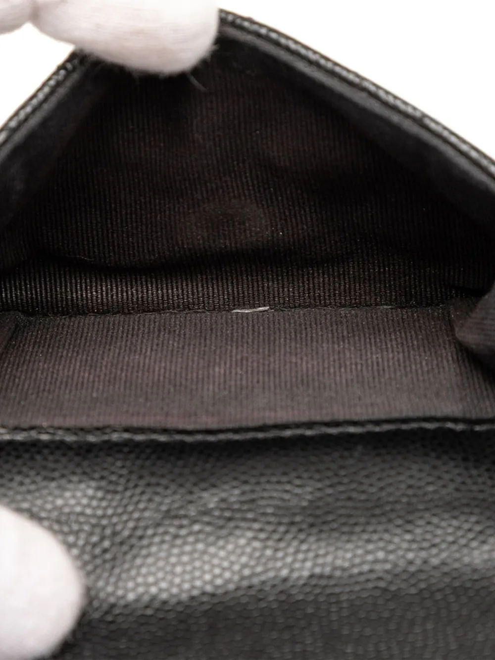 Pre-owned Chanel 2021-2025 Cc Quilted Caviar Flap Card Holder Wallet Small Wallets In Black