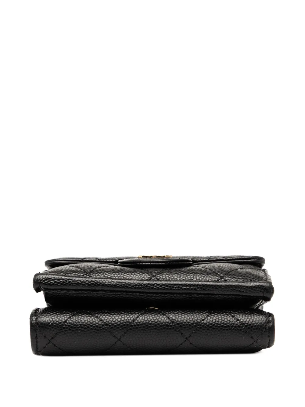 Pre-owned Chanel 2021-2025 Cc Quilted Caviar Flap Card Holder Wallet Small Wallets In Black
