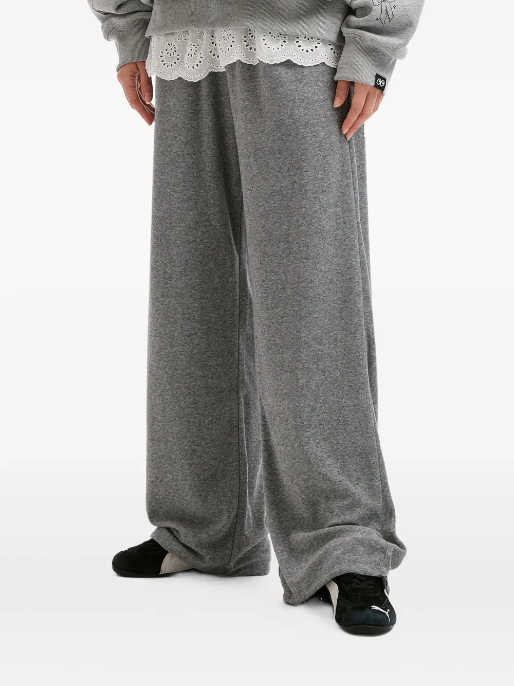 Mini Cream Drawstring Trousers In Gray