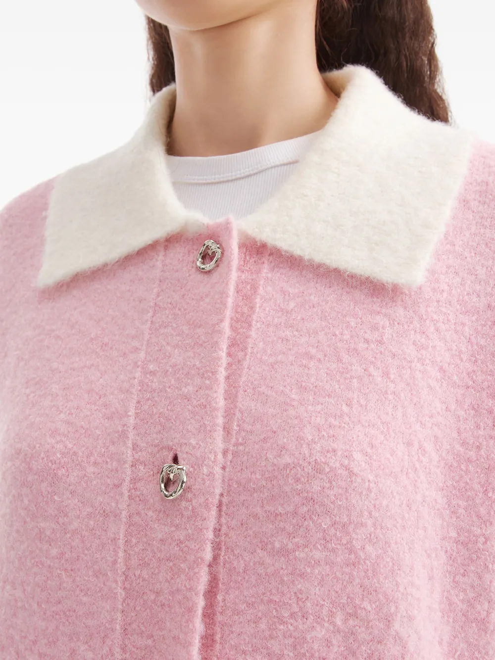 Tout A Coup Collared Pocket Cardigan In Pink