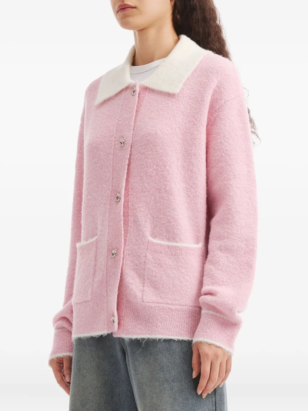 Tout A Coup Collared Pocket Cardigan In Pink