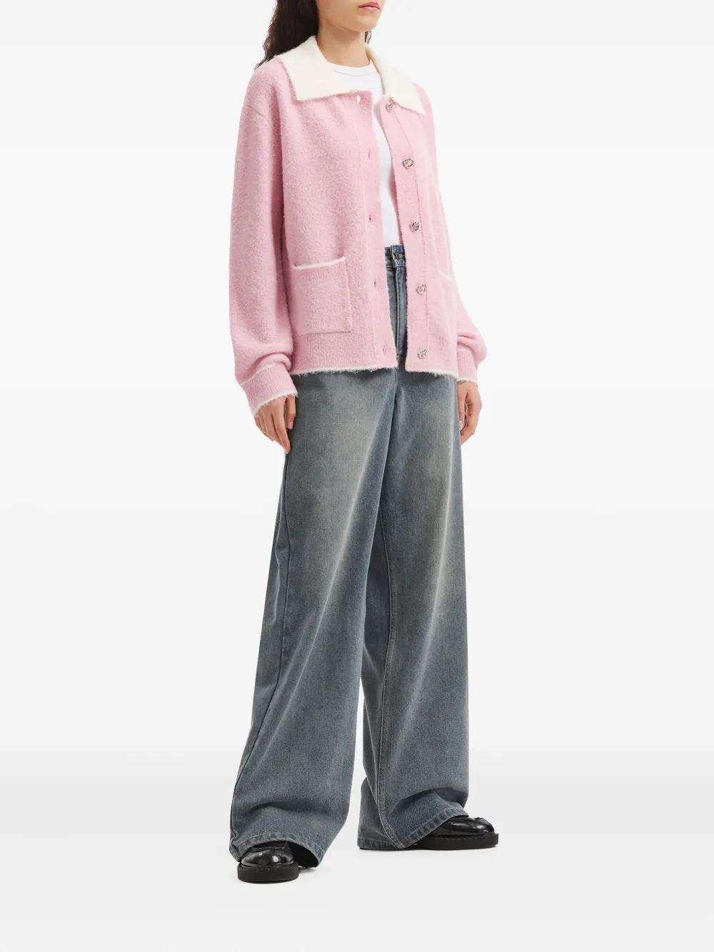 Tout A Coup Collared Pocket Cardigan In Pink