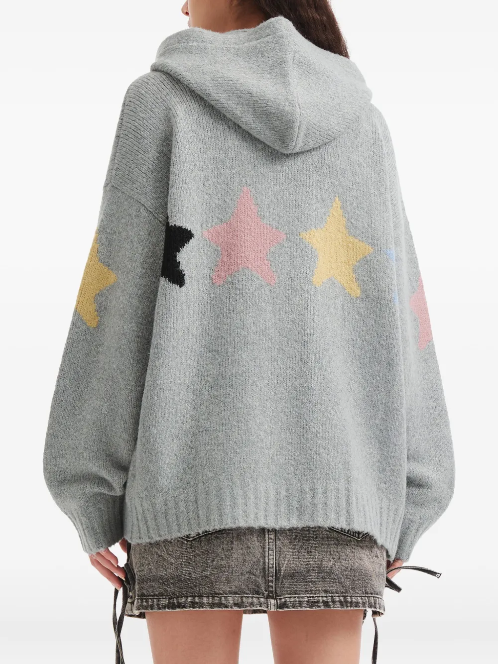 Mini Cream Star Hooded Cardigan In Gray