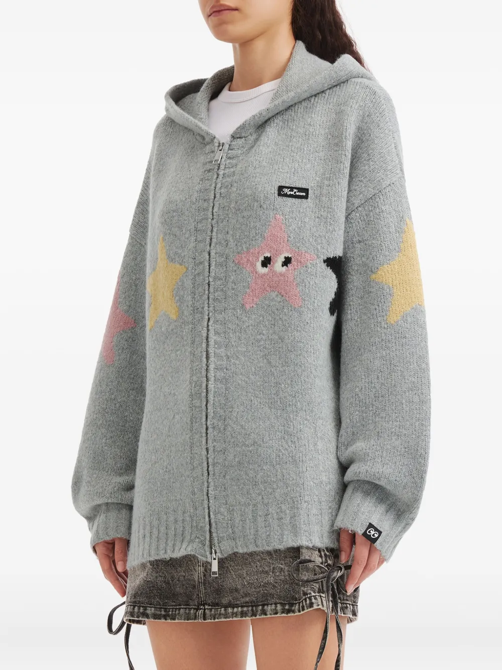 Mini Cream Star Hooded Cardigan In Gray
