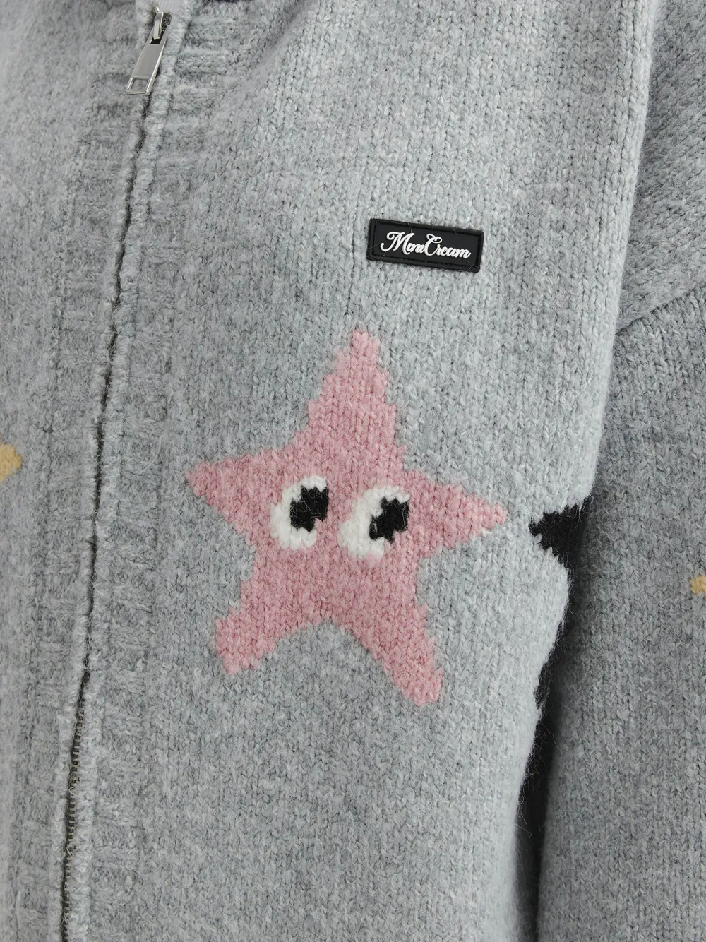 Mini Cream Star Hooded Cardigan In Gray