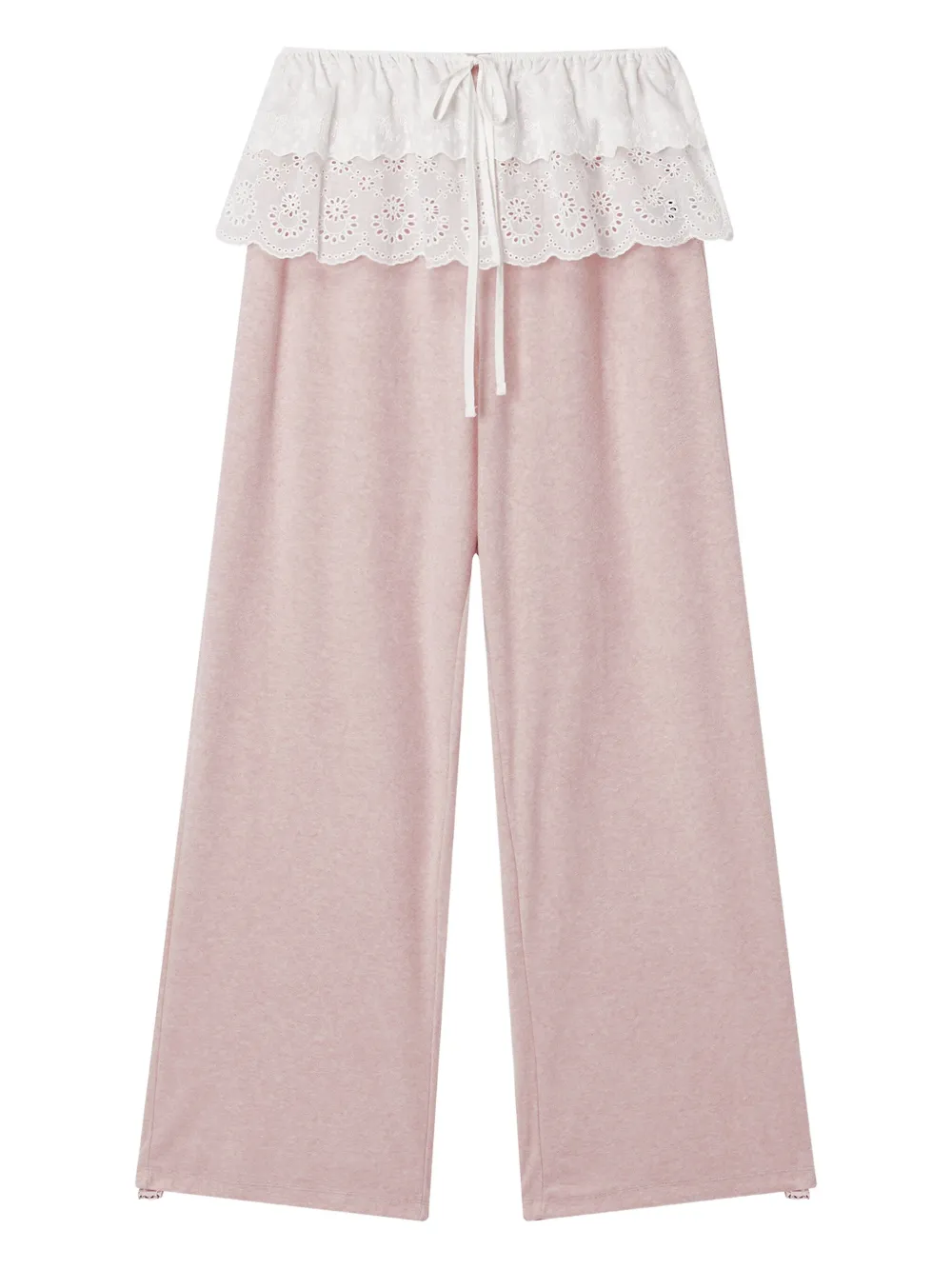 Mini Cream Lace-trim Trousers In Pink
