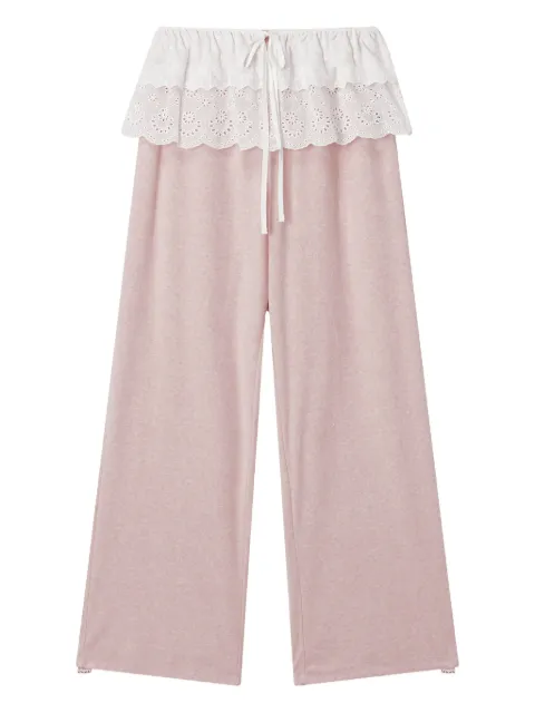 Mini Cream lace-trim trousers