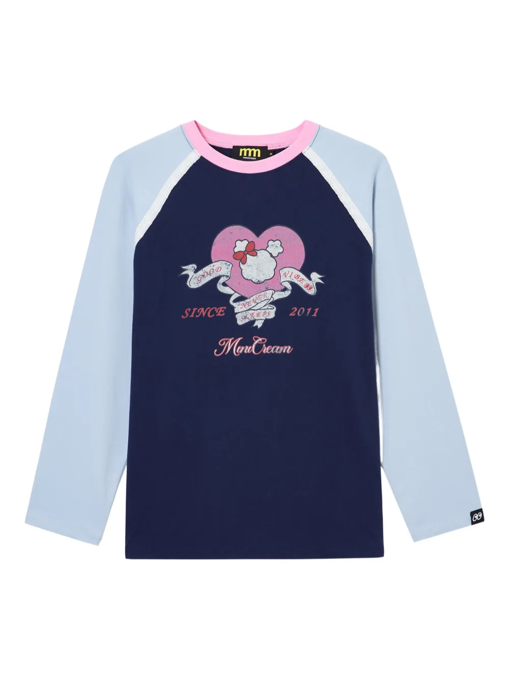 Mini Cream raglan printed Top | Blue | Image 1