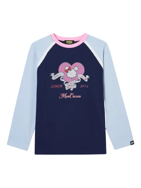 Mini Cream raglan printed Top