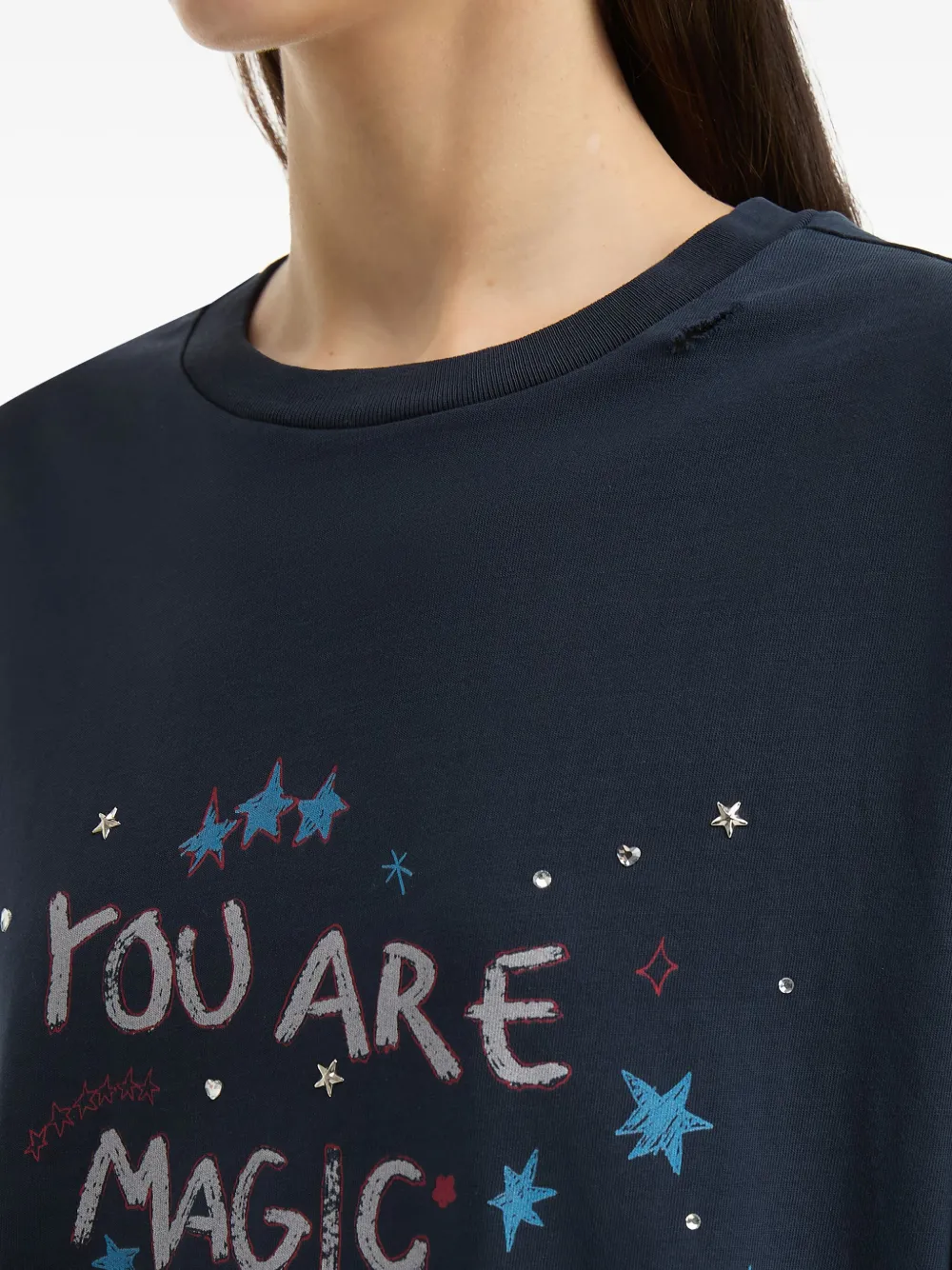 B+ab Slogan-print Long-sleeve T-shirt In Blue