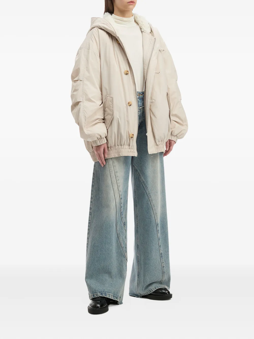 Tout A Coup Hooded Button-fastening Jacket In Neutral