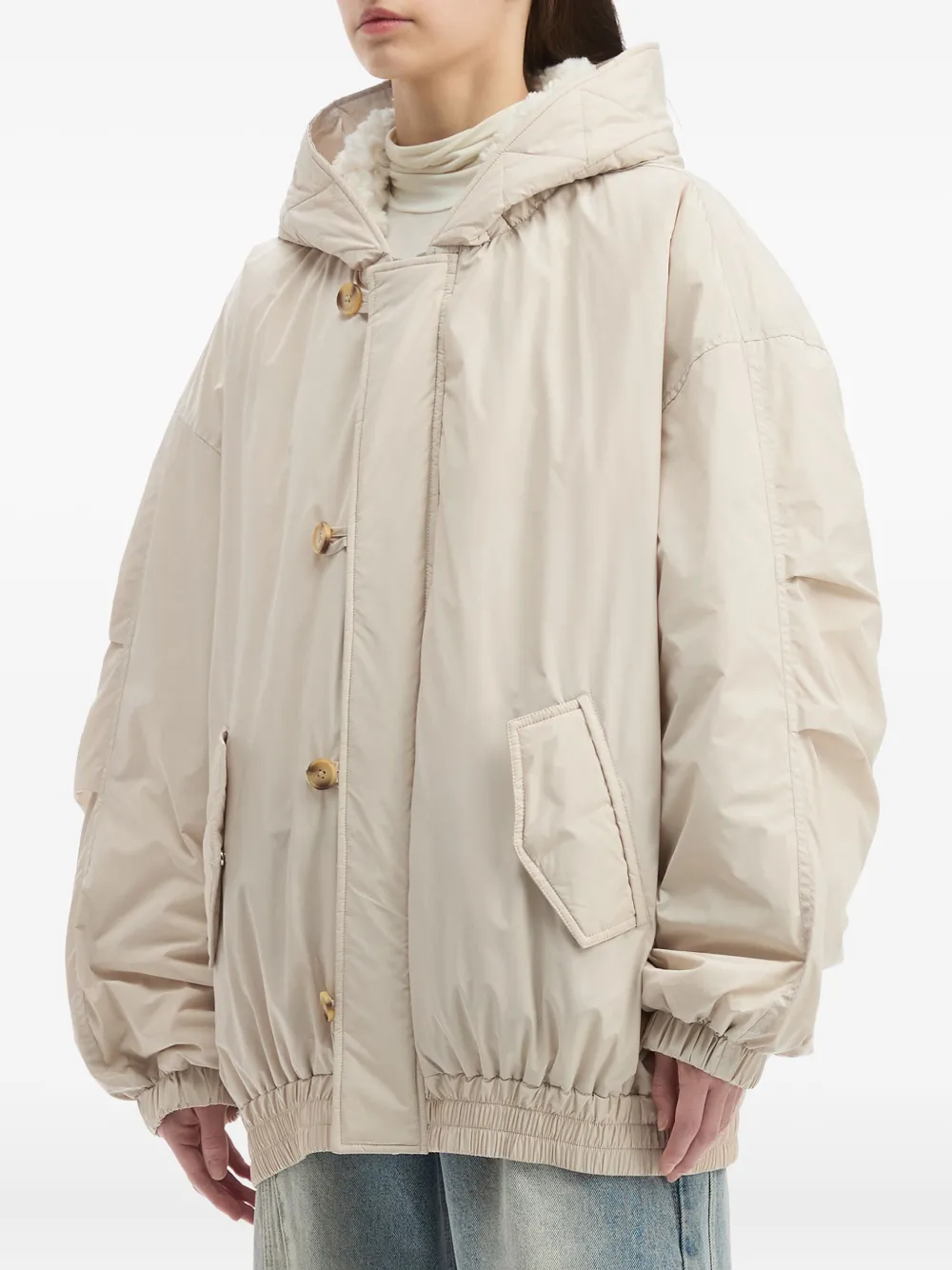 Tout A Coup Hooded Button-fastening Jacket In Neutral