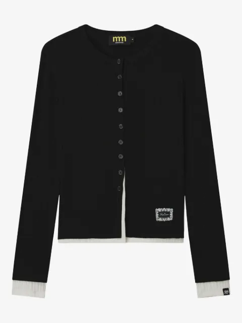 Mini Cream button ribbed cardigan