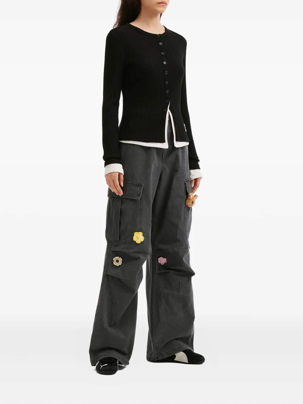 Mini Cream button ribbed cardigan | Cardigans | Image 2